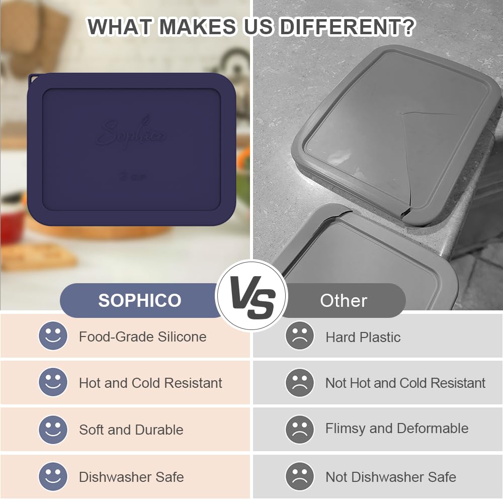 Sophico navy rectangle lid keeps fridge contents organized and odor-free.