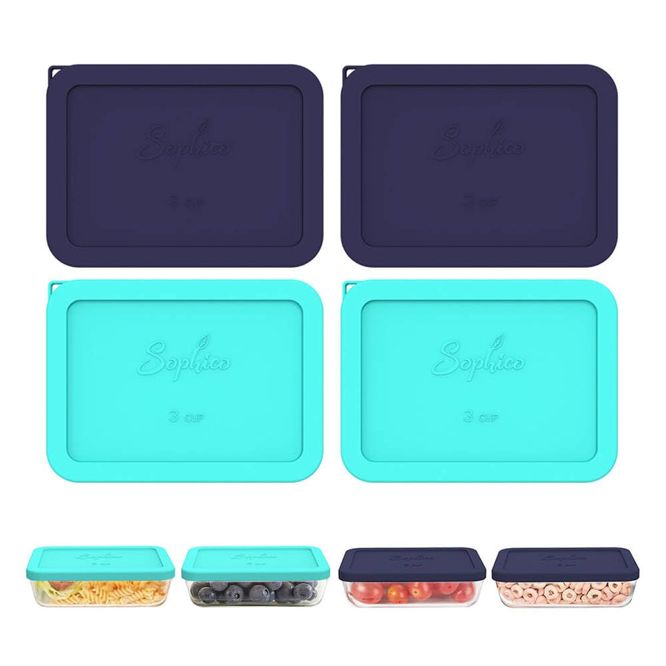 SOPHICO 3 Cup Rectangle Lid in navy-mint for airtight seal and leak-free storage