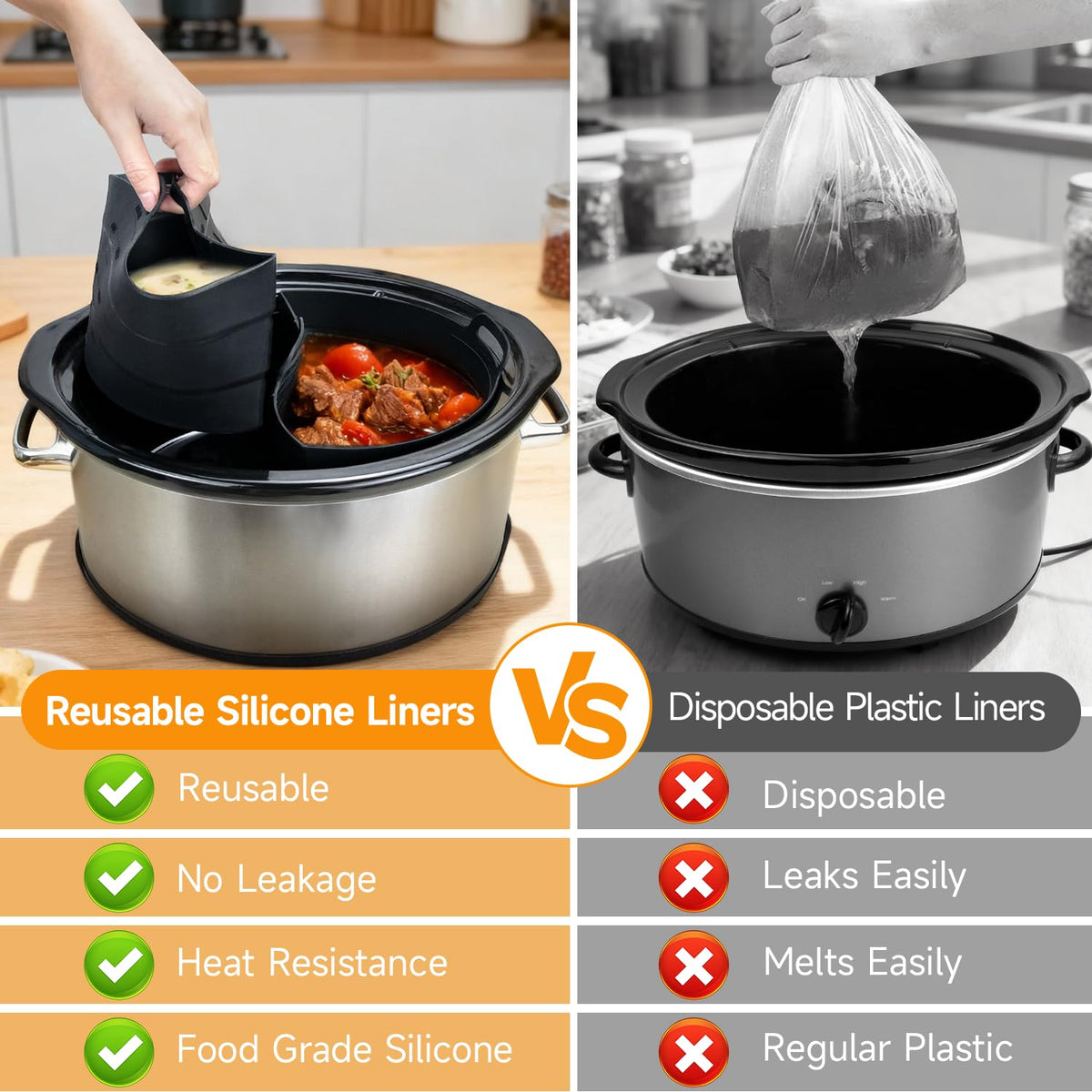 SOPHICO ChefAid liner protects slow cooker stoneware from residue and scratches.