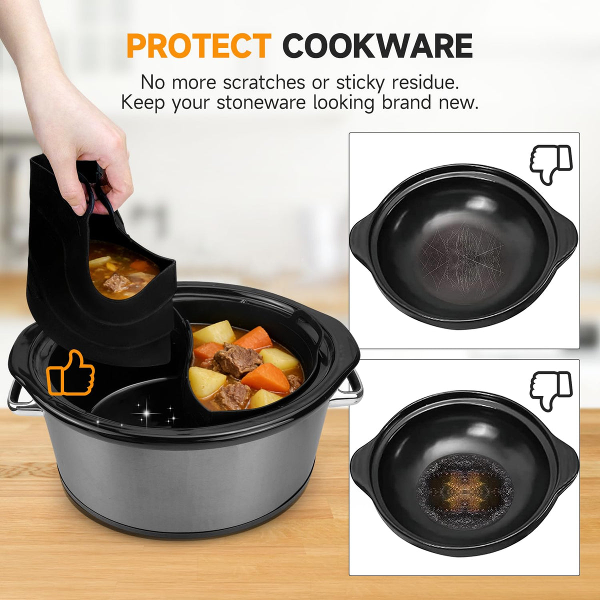 SOPHICO ChefAid dual-compartment liner enables cooking two dishes without flavors mixing.