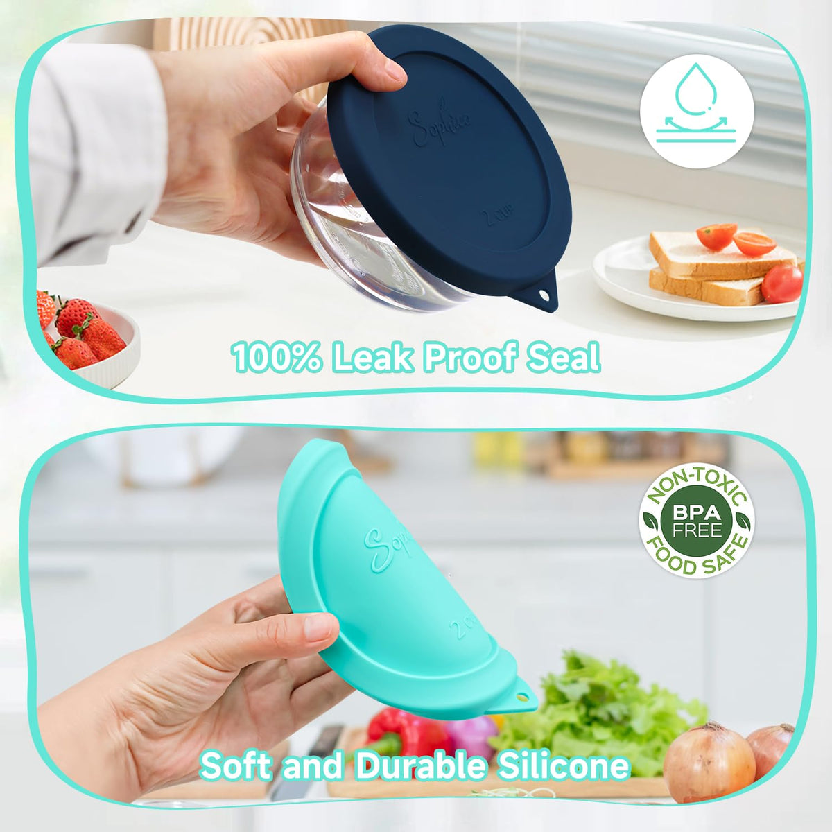 SOPHICO dishwasher and freezer safe silicone lid ready for cleanup
