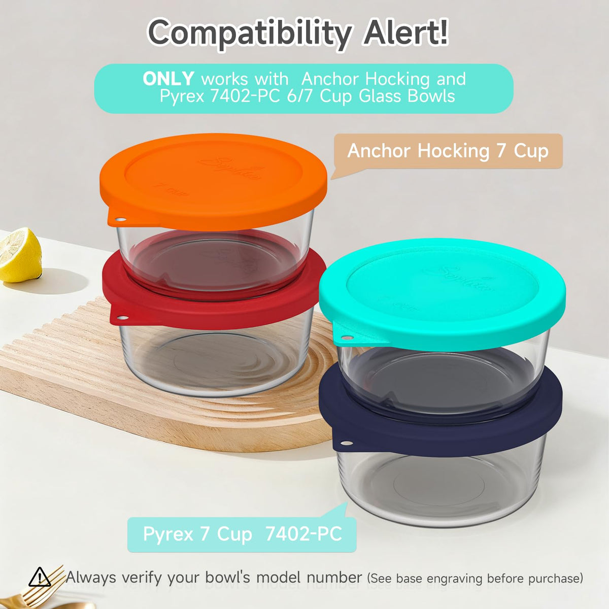 Sophico leakproof airtight silicone lid seals 6-7 cup bowls to prevent spills