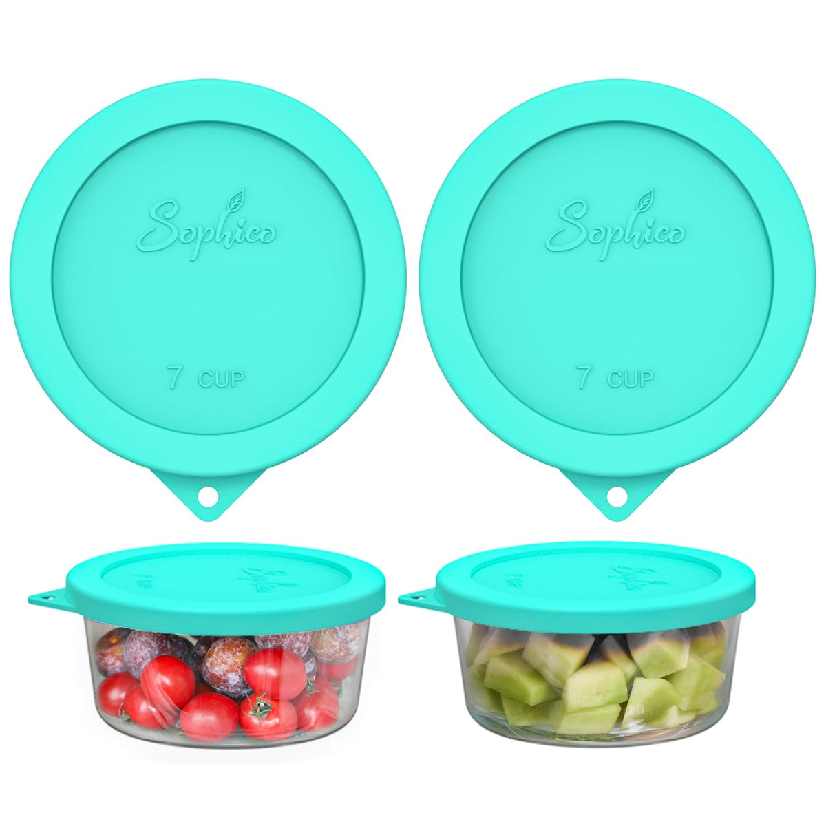 Sophico round silicone storage cover mint 2-pack fits 6-7 cup bowls to preserve freshness