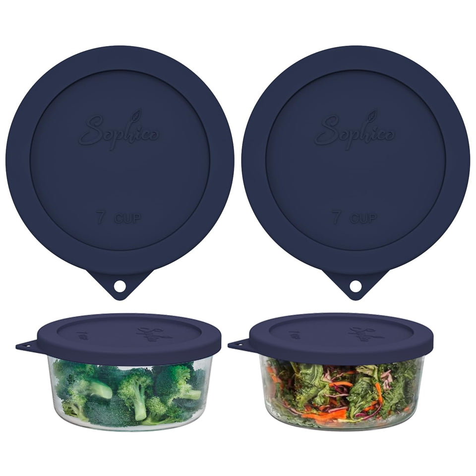Sophico round silicone storage lid in blue fits 7-cup bowls with airtight seal