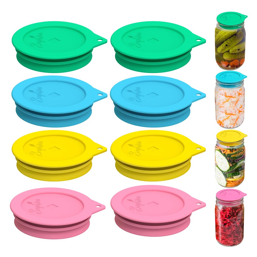 SOPHICO silicone fermenting lids on a wide-mouth jar with automatic gas venting.