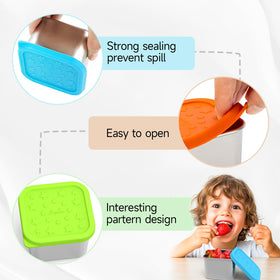 SOPHICO silicone lid close-up showing a leak-proof seal for mess-free meals.