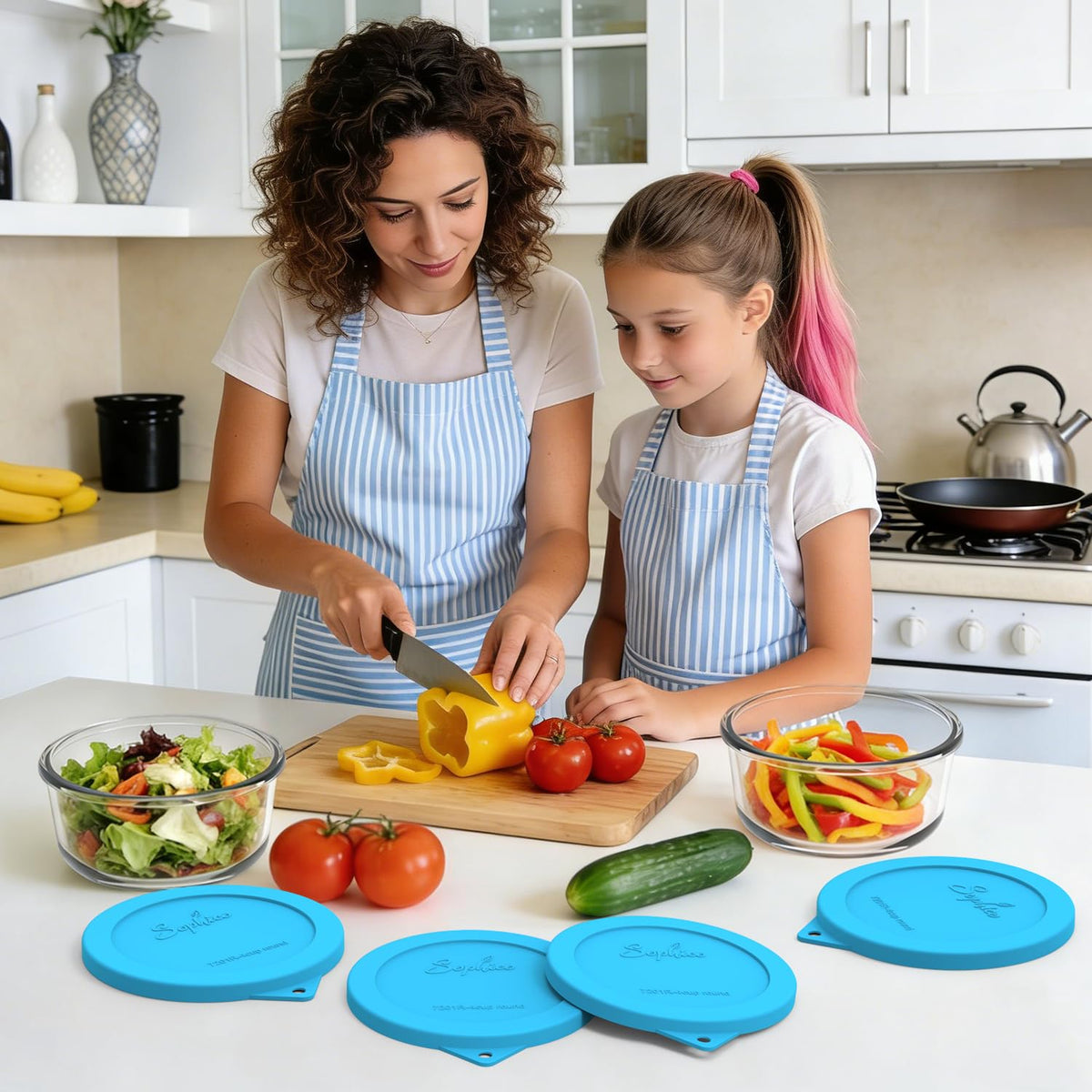 Six-pack SOPHICO lids offer versatile replacements for round glass bowls.