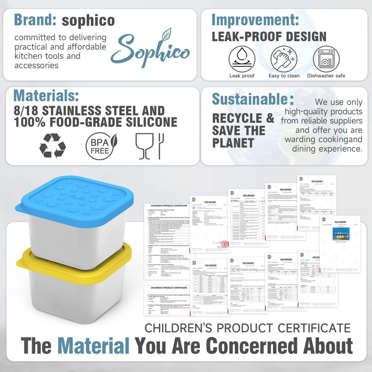 SOPHICO leak-proof lunch container keeps sauces contained during travel.