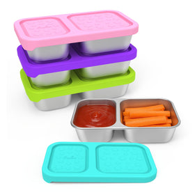 SOPHICO stainless steel snack container with two compartments, ideal for meal prep on the go.