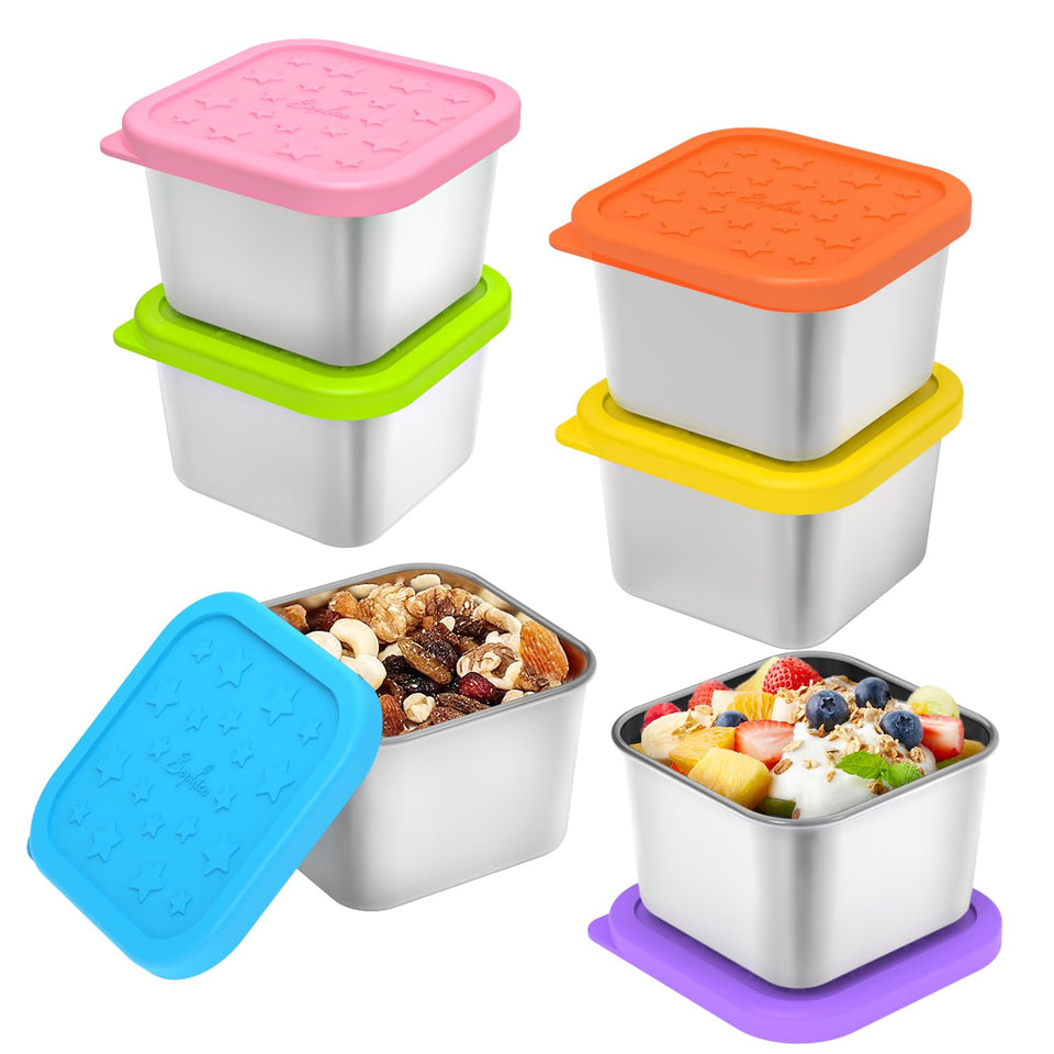 SOPHICO stainless steel snack container 6oz ready for kid-friendly lunches.