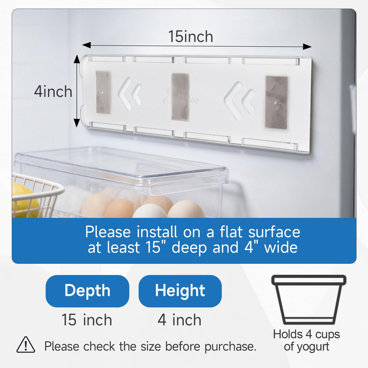 Adhesive tapes enable easy, secure fridge installation.