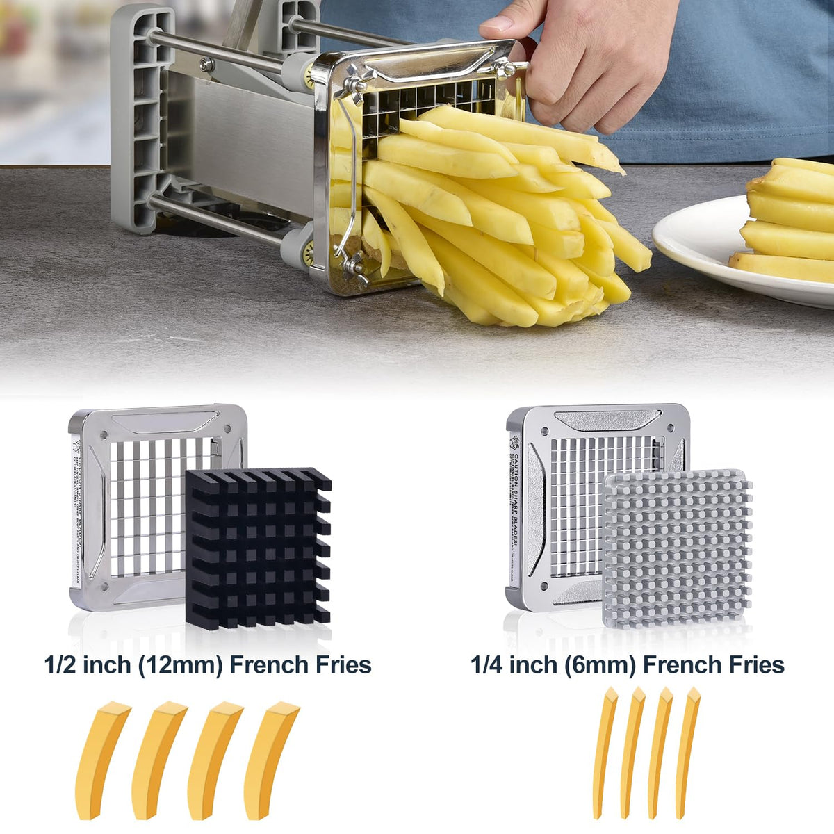 Sopito cutter capacity shows whole potato in a single pass.