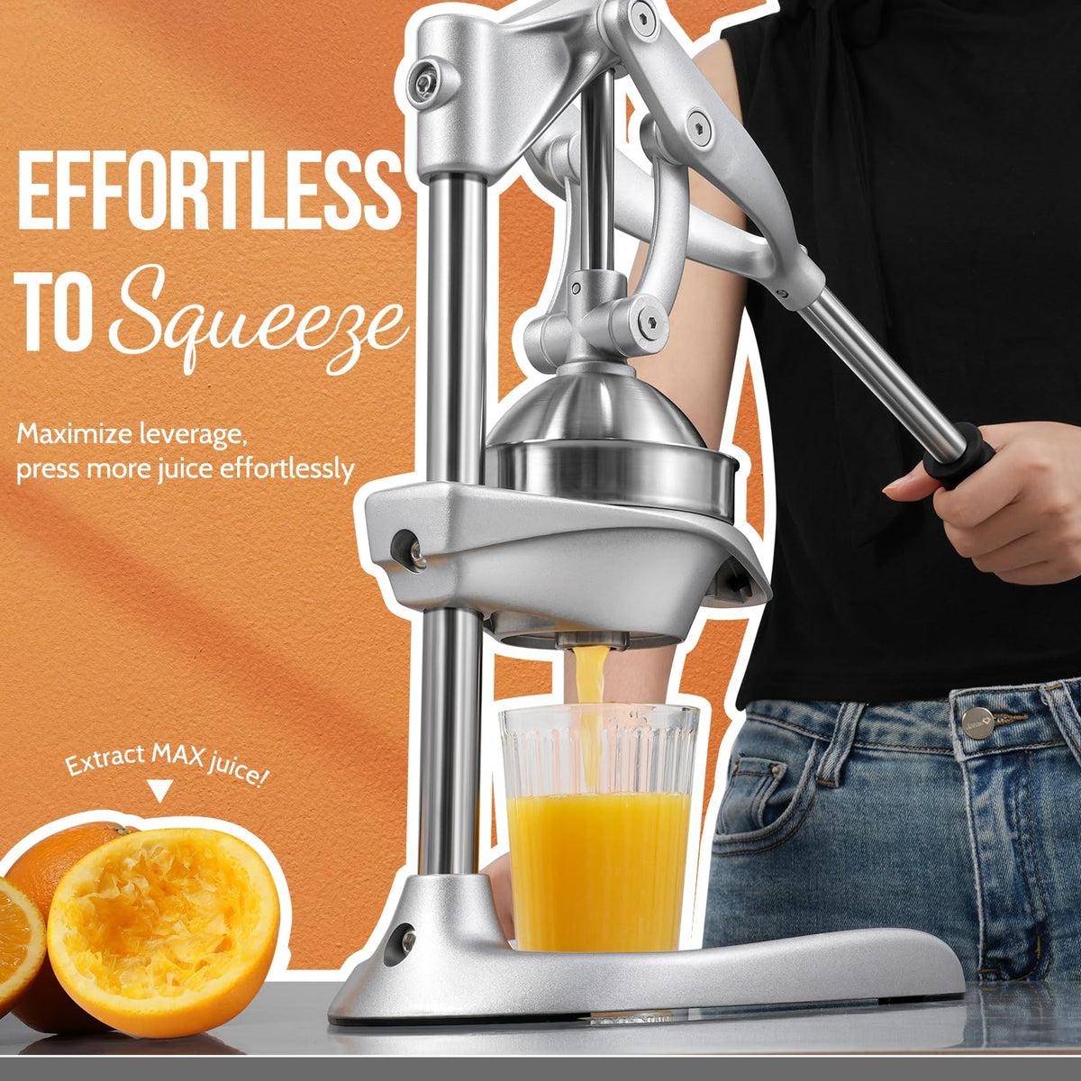 Sopito extended-handle citrus press designed for easy one-handed juicing.