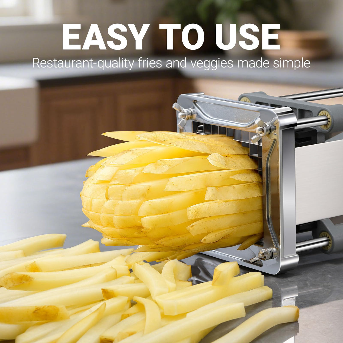 Sopito cutter with extended handle for effortless potato cutting