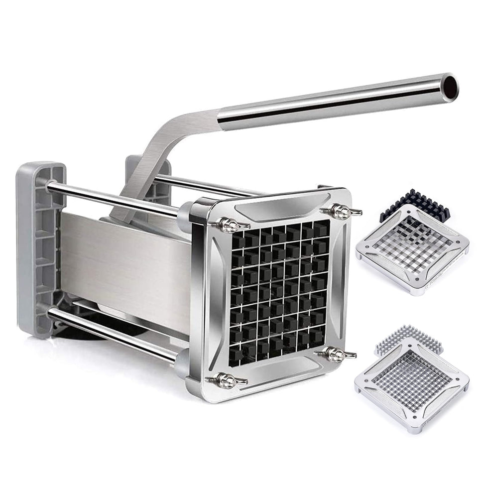 Sopito French fry cutter in stainless steel ready for quick, even cuts.