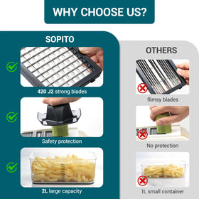 Sopito grating blade creates fine textures for salads.