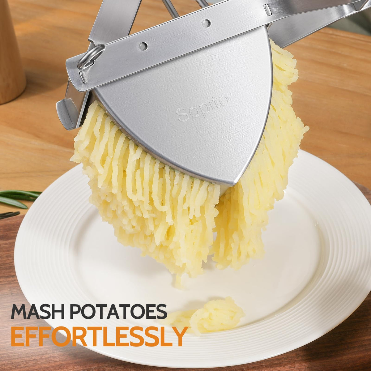 Sopito Potato Ricer with extended ergonomic handle for effortless pressing.