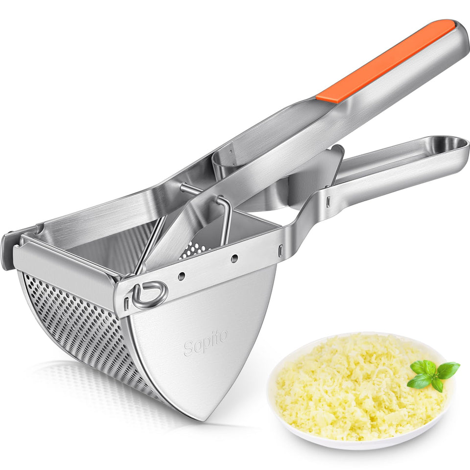 Sopito potato ricer with extended handle for smooth leverage and comfortable pressing.