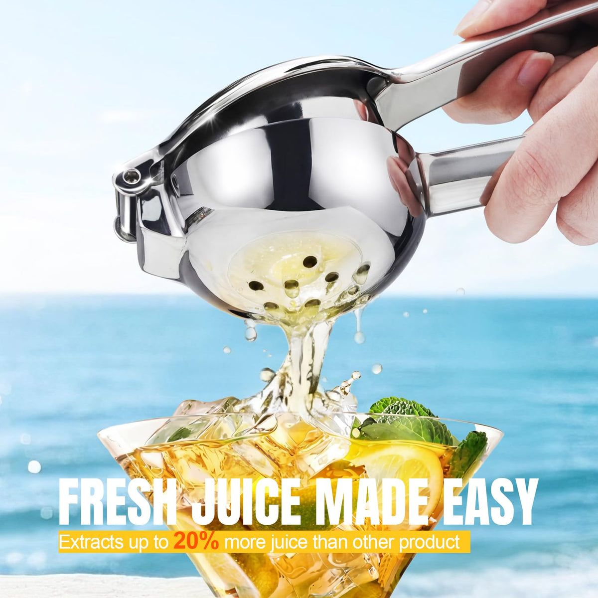 Sopito seed-filtered lemon juicer delivering smooth juice.