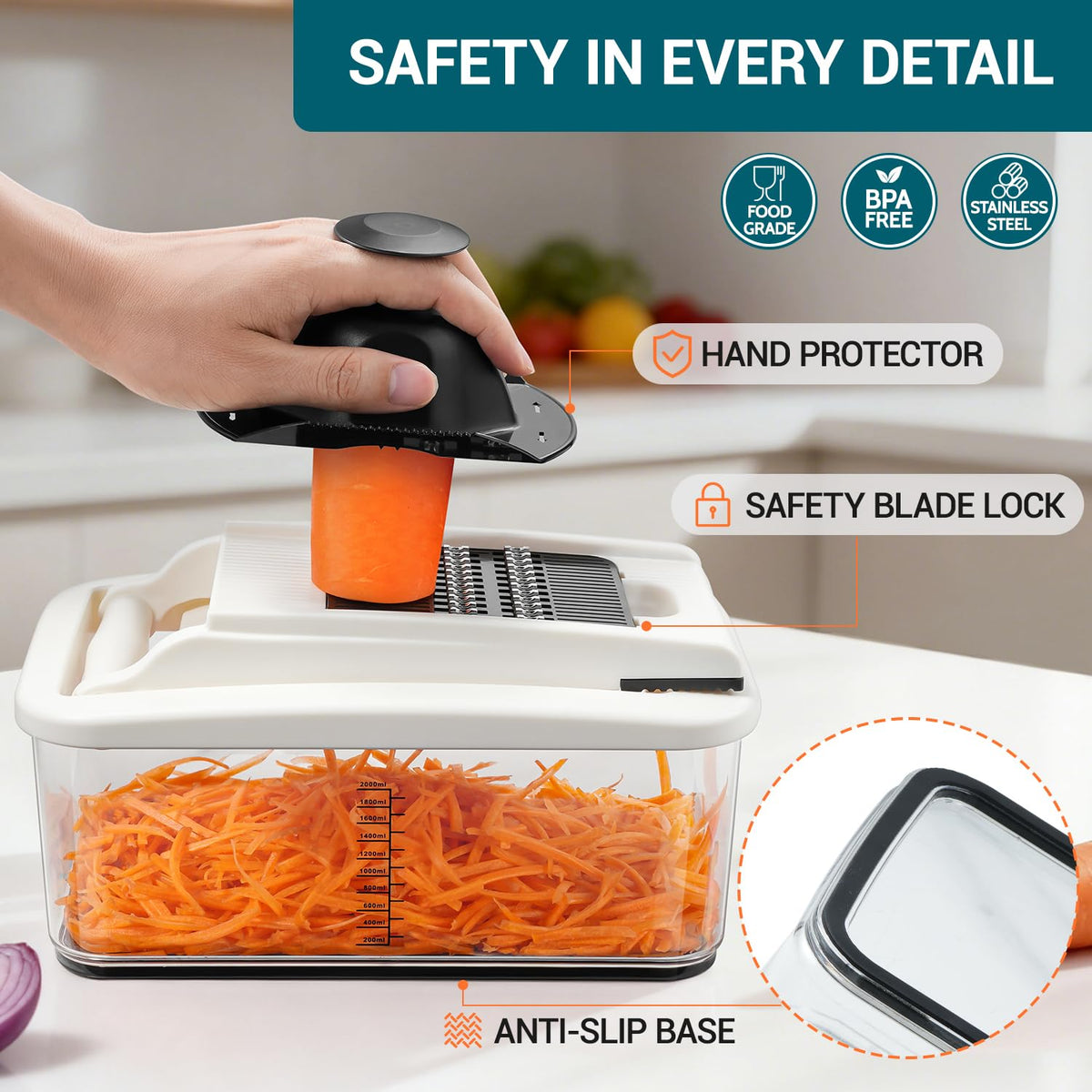 Sopito shredding blade speeds up cheese and veggie toppings.