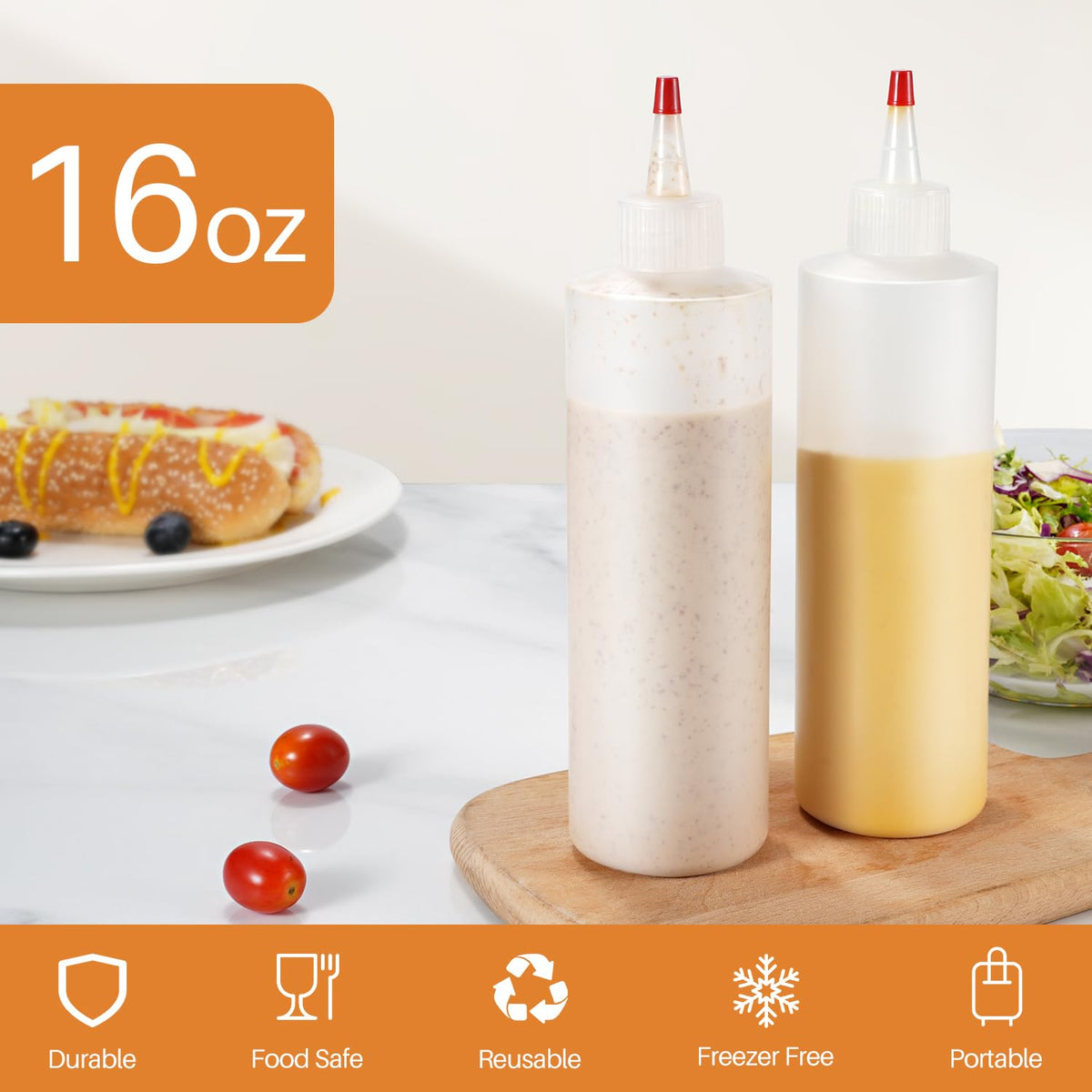 Sopito 16oz squeeze bottle close-up with leakproof nozzle