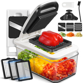 Sopito vegetable chopper with six blades for quick, even dicing and slicing.