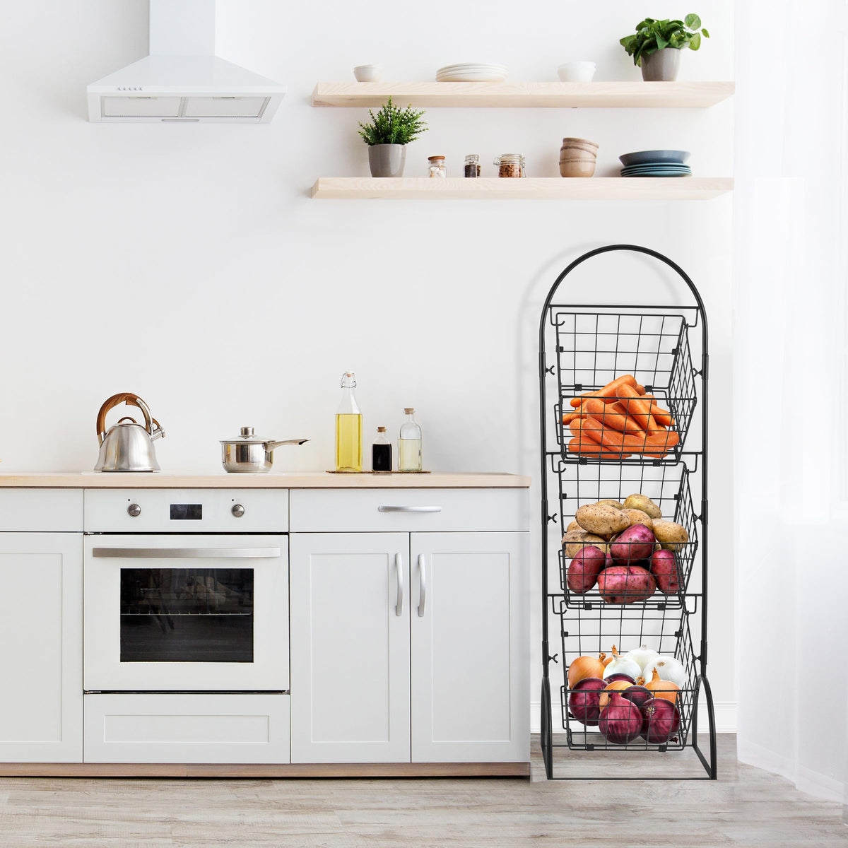 Sorbus 3-Tier Market Basket baskets close-up highlights sturdy powder-coated steel construction