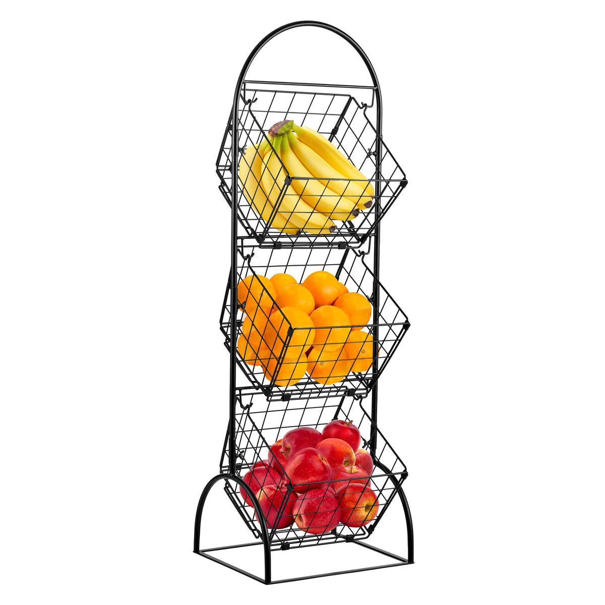 Sorbus 3-Tier Market Basket front view shows easy access storage for fruit and vegetables