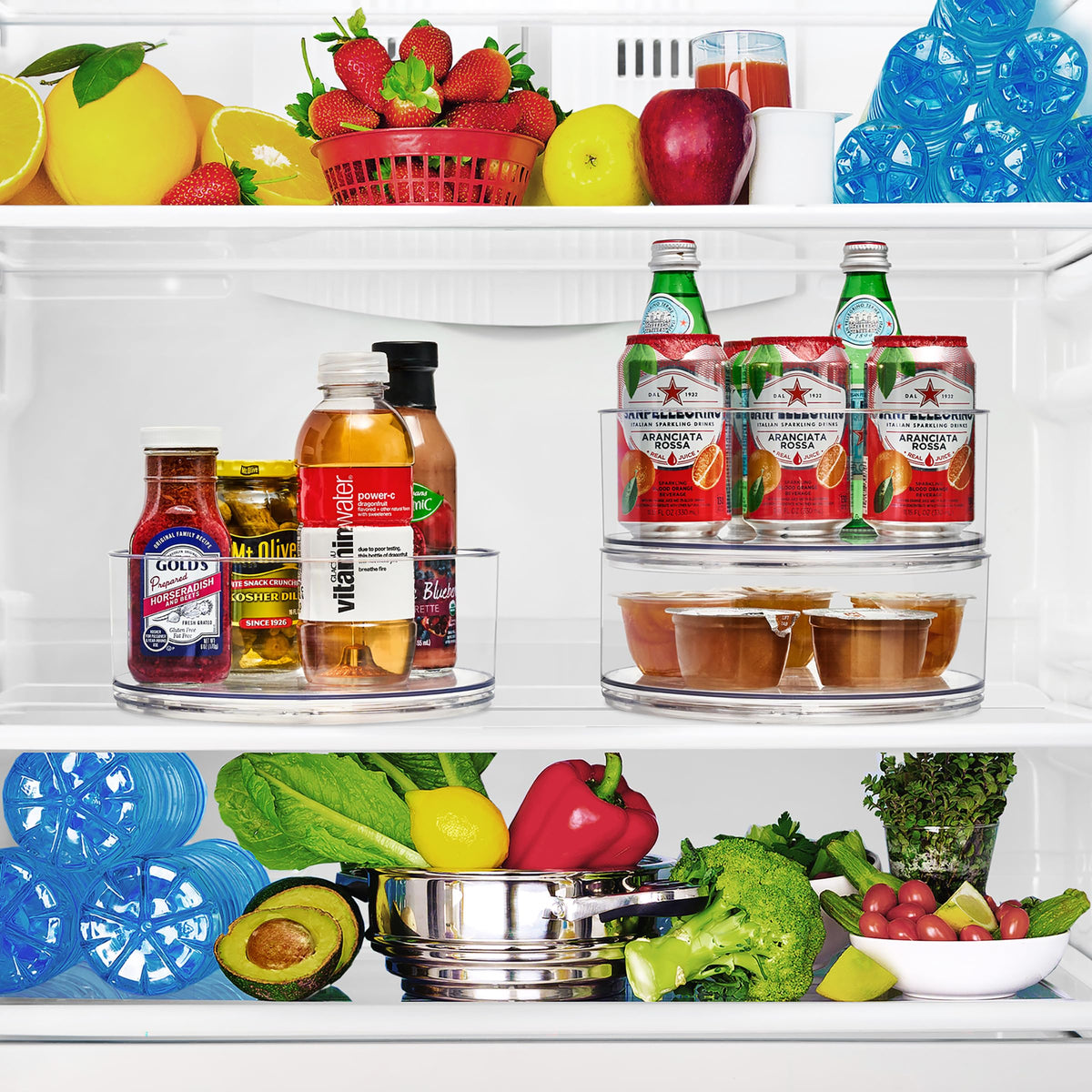 Sorbus 9-inch clear lazy susan in cabinet for can storage.