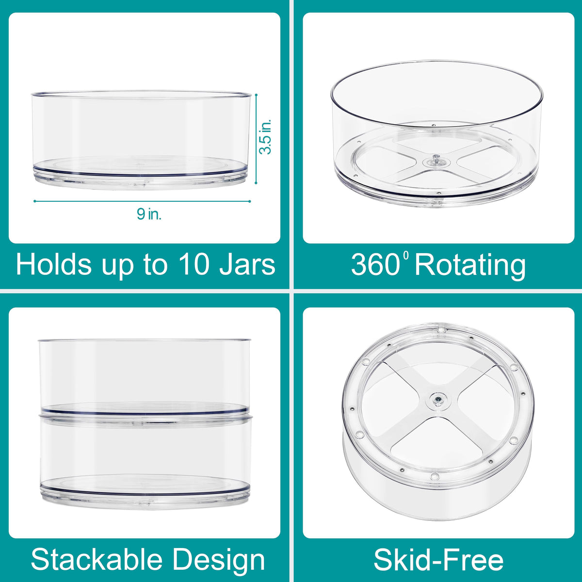 Sorbus 9-inch clear lazy susan in refrigerator for organized shelves.