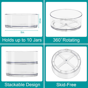 Sorbus 9-inch clear lazy susan in refrigerator for organized shelves.