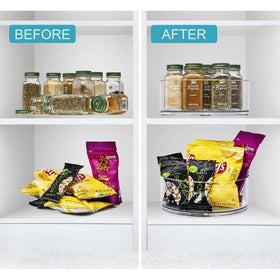 Sorbus 9-inch clear lazy susan as spice rack in pantry.