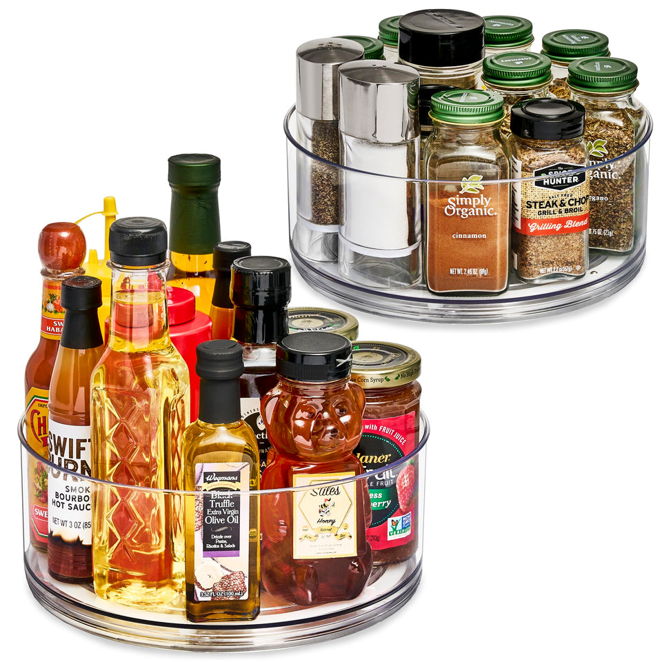 Sorbus 9-inch clear lazy susan top view for easy cabinet access.