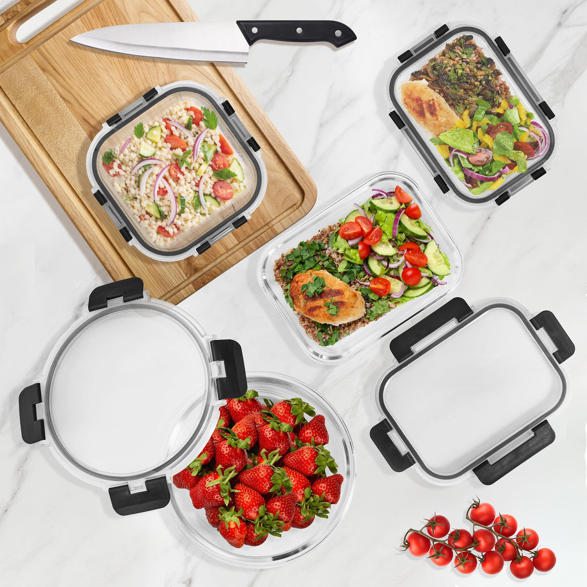 Sorbus borosilicate glass stackable containers for easy fridge and freezer organization.