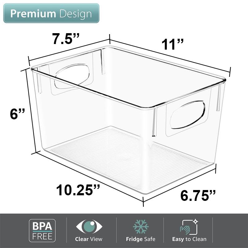 Sorbus clear bin with built-in handle neatly stored in a closet
