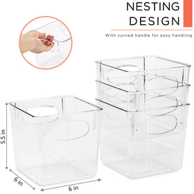 Sorbus clear storage bin with built-in handles enables easy pull-out from shelves.