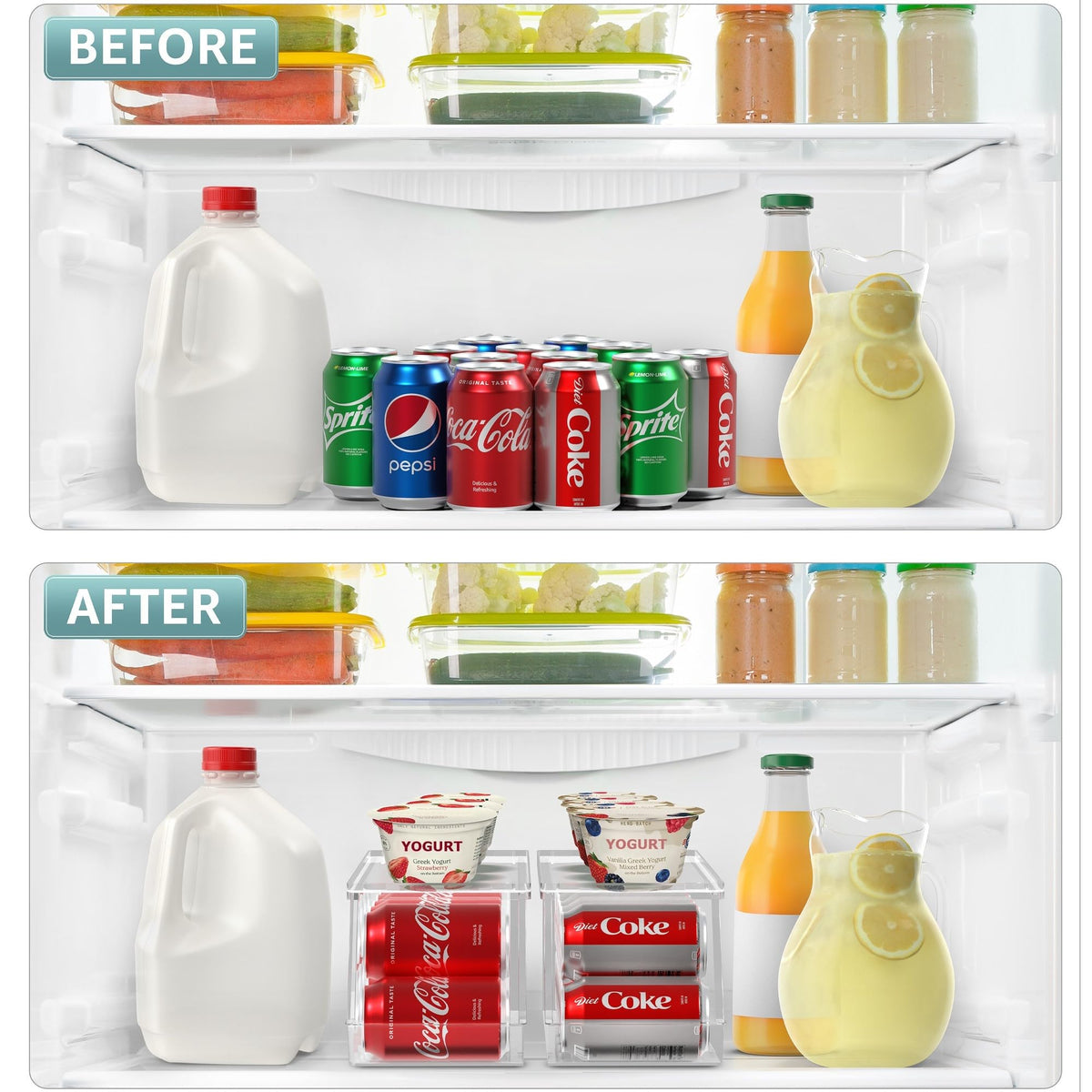 Sorbus fridge pantry can storage neatly corrals drinks and minimizes clutter.