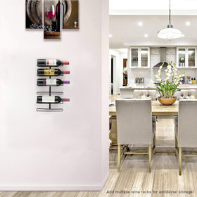 Sorbus wine rack on kitchen wall enhances modern decor and organization.