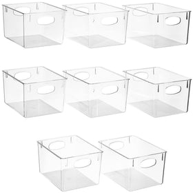 Sorbus large clear storage bin with handle on a shelf for easy shelf access