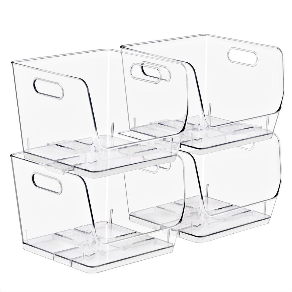 Sorbus open-front stackable bin for quick pantry access and tidy organization.