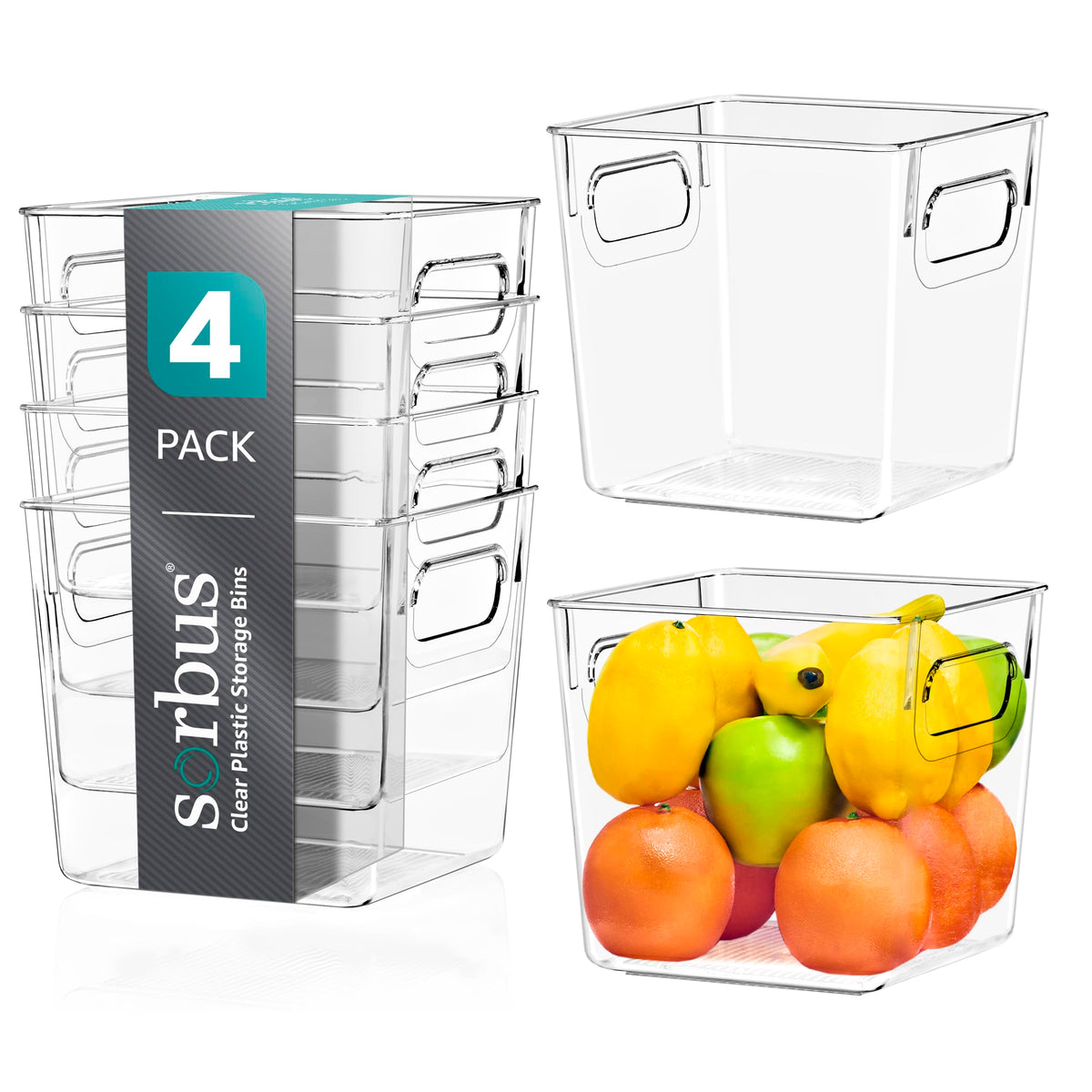 Sorbus small clear storage bin on a shelf offers quick item visibility.