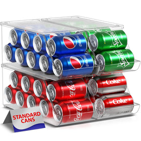 Sorbus soda can organizer with clear lid for easy fridge access.