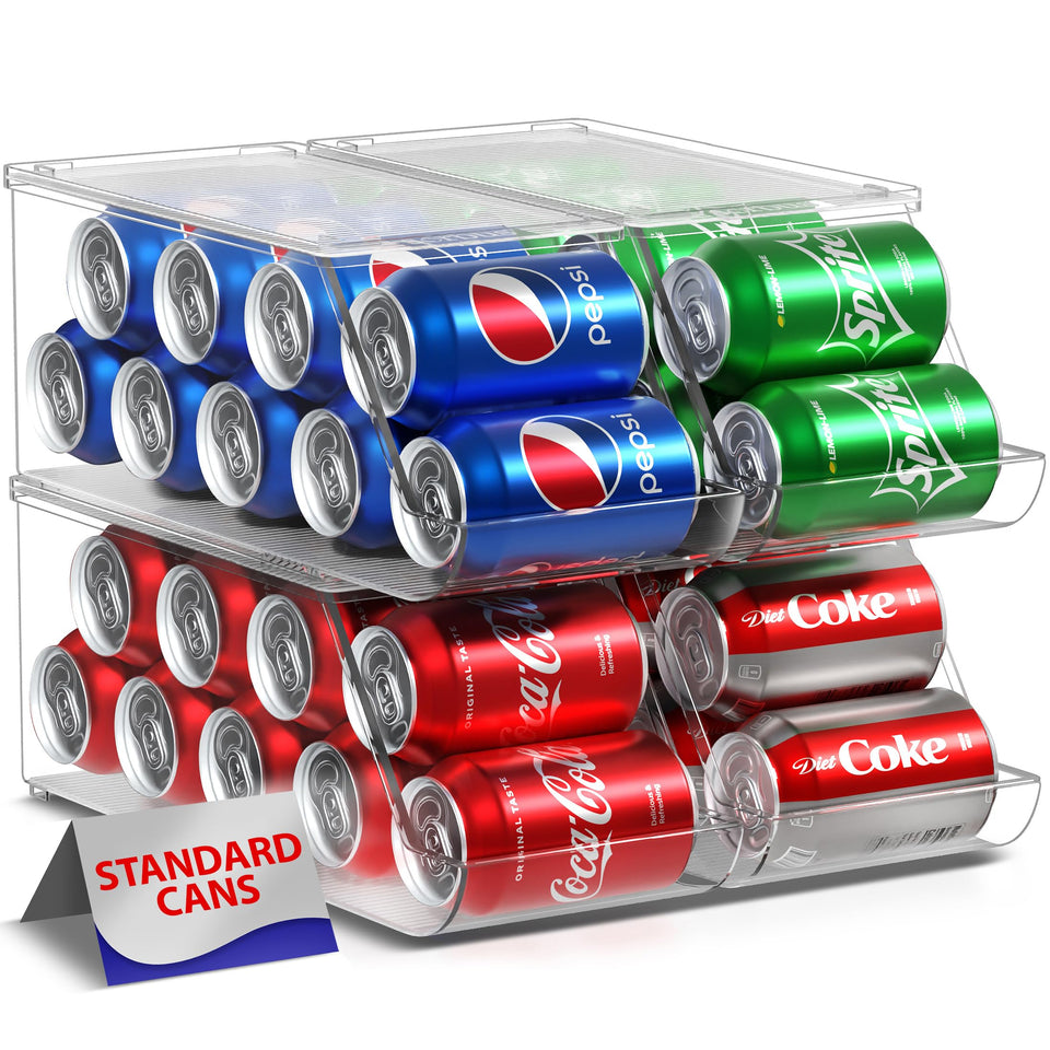 Sorbus soda can organizer with clear lid for easy fridge access.
