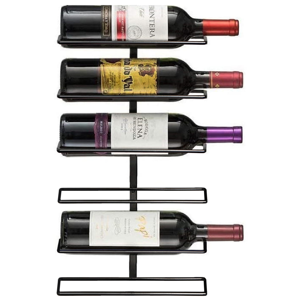 Sorbus wall mount wine rack holds 6 bottles in black metal for organized kitchen storage.