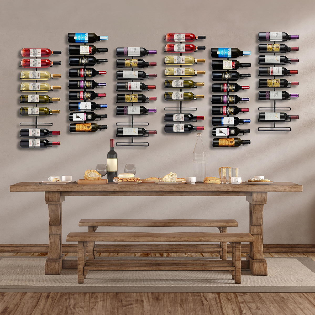 Sorbus black metal wine rack mounted on wall, sleek finish
