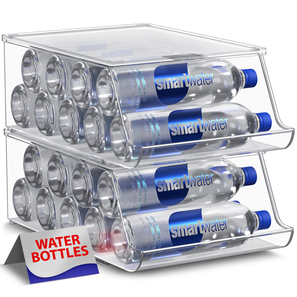 Sorbus water bottle organizer in fridge with lid keeps drinks neatly organized and ready