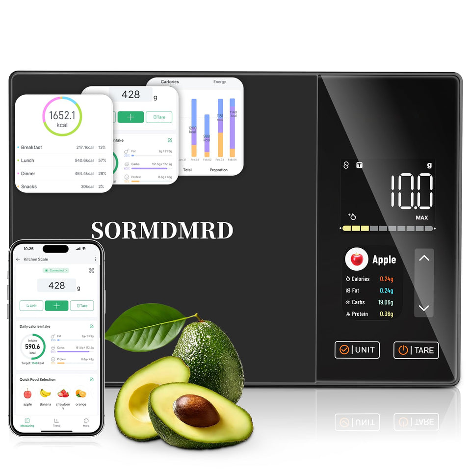SORMDMRD Smart Scale nutrition display shows real-time macros for cooking