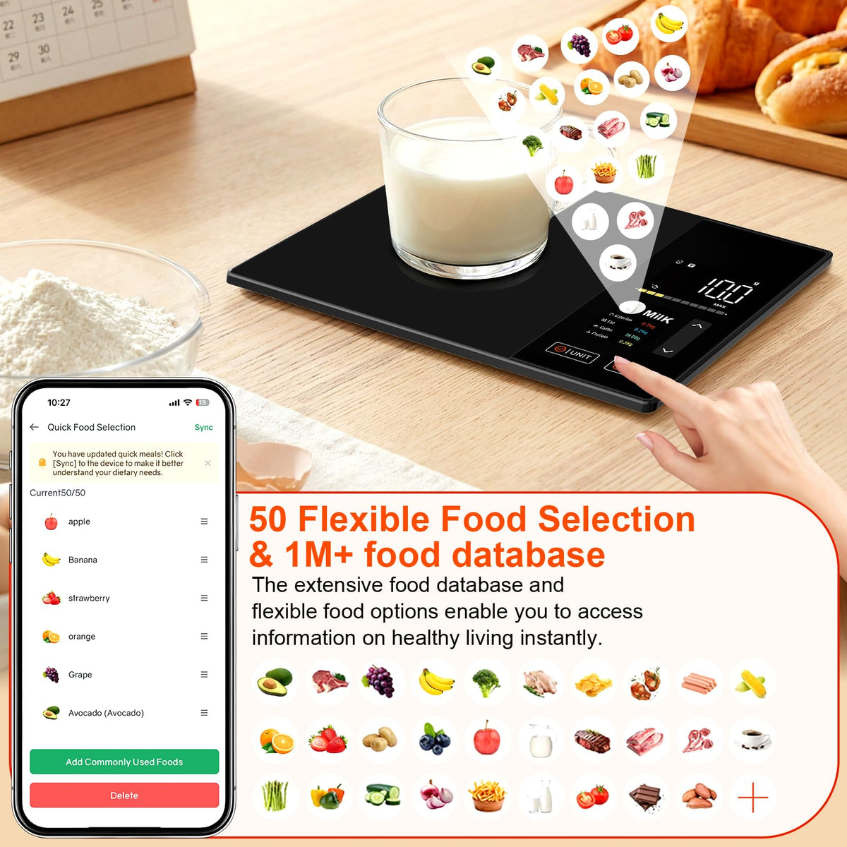 SORMDMRD Smart Scale with preloaded foods speeds quick nutrition checks