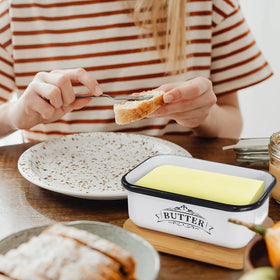 SOTECH vintage butter jar brings farmhouse charm to kitchen counter.