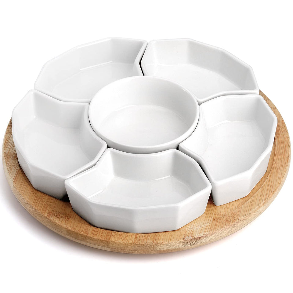 SOUJOY 11-inch round tray with built‑in lazy Susan for easy serving access.